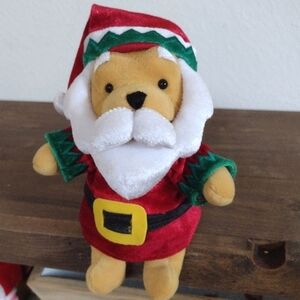 🎁 The Disney Store Winnie The Pooh As Santa Stuffed Plush Christmas Beanie Bear